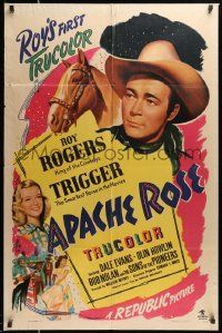 6y044 APACHE ROSE 1sh '47 Roy Rogers & Trigger, Dale Evans in singing western!