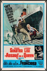 6y050 ASSAULT ON A QUEEN 1sh '66 art of Frank Sinatra & sexy Virna Lisi on submarine deck!