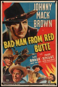 6y058 BAD MAN FROM RED BUTTE 1sh '40 cool artwork of cowboy Johnny Mack Brown!