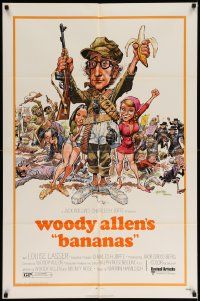 6y060 BANANAS 1sh '71 great artwork of Woody Allen by E.C. Comics artist Jack Davis!
