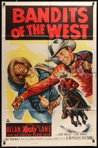 6y061 BANDITS OF THE WEST 1sh '53 Allan Rocky Lane & his stallion Black Jack, cool western art!