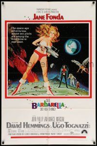 6y064 BARBARELLA 1sh '68 sexiest sci-fi art of Jane Fonda by Robert McGinnis, Roger Vadim!