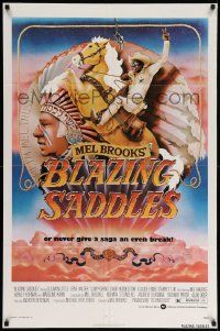 6y093 BLAZING SADDLES 1sh '74 classic Mel Brooks western, art of Cleavon Little by Alvin!