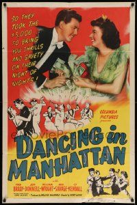 6y169 DANCING IN MANHATTAN 1sh '44 Fred Brady, Jeff Donnell, Ann Savage, cool art!