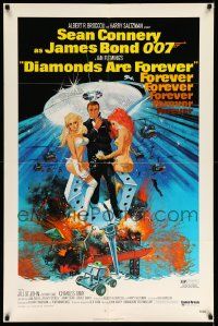 6y186 DIAMONDS ARE FOREVER 1sh '71 art of Sean Connery as James Bond 007 by Robert McGinnis!