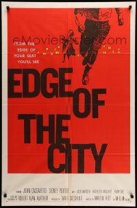 6y211 EDGE OF THE CITY 1sh '56 John Cassavetes, Sidney Poitier, cool art by Saul Bass!
