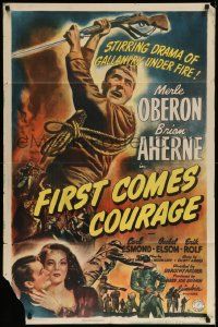 6y246 FIRST COMES COURAGE style B 1sh '43 Merle Oberon, Brian Aherne, directed by Dorothy Arzner!