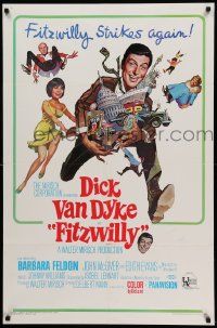 6y248 FITZWILLY 1sh '68 great comic art of Dick Van Dyke & sexy Barbara Feldon by Frank Frazetta!