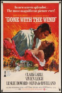 6y290 GONE WITH THE WIND 1sh R70 romantic art of Clark Gable & Vivien Leigh by Howard Terpning!