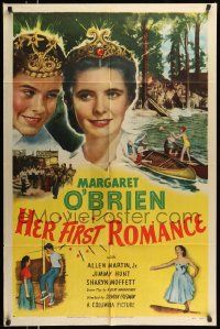 6y320 HER FIRST ROMANCE 1sh '51 cute grown up Margaret O'Brien wearing tiara!