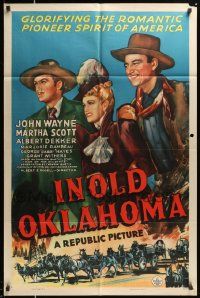 6y367 IN OLD OKLAHOMA 1sh '43 artwork of John Wayne, Martha Scott, Albert Dekker!