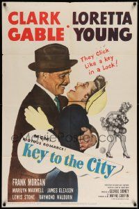 6y407 KEY TO THE CITY 1sh '50 Clark Gable & Mayor Loretta Young click like a key in a lock!