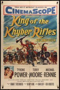 6y415 KING OF THE KHYBER RIFLES 1sh '54 artwork of British soldier Tyrone Power on horseback!