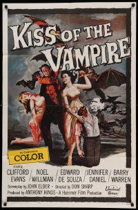6y420 KISS OF THE VAMPIRE 1sh '63 Hammer, cool art of devil bats attacking by Joseph Smith