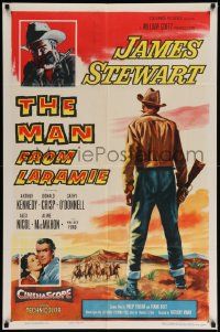 6y467 MAN FROM LARAMIE 1sh '55 three images of James Stewart, directed by Anthony Mann!