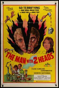 6y471 MAN WITH TWO HEADS 1sh '72 William Mishkin horror, shudder in the house of degradation!