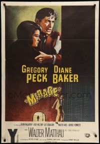 6y497 MIRAGE 27x39 1sh '65 cool artwork of Gregory Peck & Diane Baker!