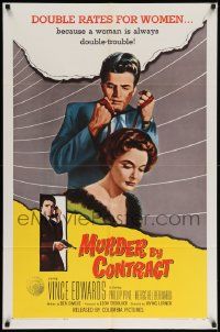 6y514 MURDER BY CONTRACT 1sh '59 Vince Edwards prepares to strangle woman with necktie!