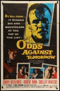 6y557 ODDS AGAINST TOMORROW 1sh '59 art of Harry Belafonte & Robert Ryan, Robert Wise