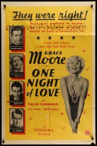 6y001 ONE NIGHT OF LOVE 1sh '34 Clark Gable, Chevalier, Shearer & Cantor love Grace Moore, rare!