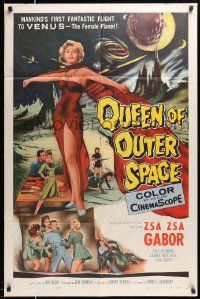 6y614 QUEEN OF OUTER SPACE 1sh '58 sexy Zsa Zsa Gabor on Venus, by Ben Hecht & Charles Beaumont!