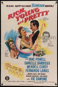 6y647 RICH, YOUNG & PRETTY 1sh '51 Jane Powell is romanced in Paris France!