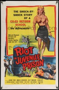 6y654 RIOT IN JUVENILE PRISON 1sh '59 co-ed reform school for delinquents, great artwork!