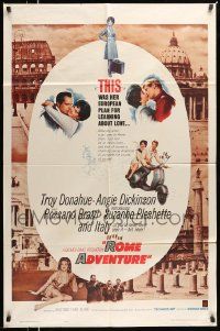 6y673 ROME ADVENTURE 1sh '62 Troy Donahue, Suzanne Pleshette & Angie Dickinson in Italy!