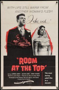 6y675 ROOM AT THE TOP 1sh '59 Laurence Harvey loves Heather Sears AND Simone Signoret!