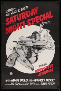 6y695 SATURDAY NIGHT SPECIAL 1sh '76 Jamie Gillis, sexy art of near-naked girl w/huge smoking gun!
