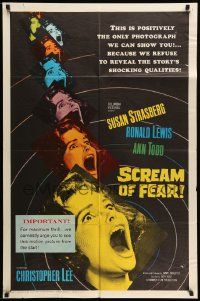 6y707 SCREAM OF FEAR 1sh '61 Hammer, classic terrified Susan Strasberg horror image!
