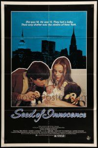 6y713 SEED OF INNOCENCE 1sh '80 Tim Wead, Mary Cannon, T.K. Carter, NYC skyline!