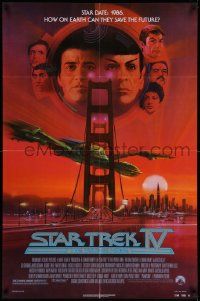 6y777 STAR TREK IV 1sh '86 art of Leonard Nimoy, Shatner & Klingon Bird-of-Prey by Bob Peak!
