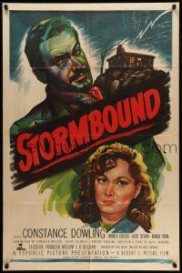 6y798 STORMBOUND 1sh '51 art of reporter Constance Dowling & scary outlaw Andrea Checchi!
