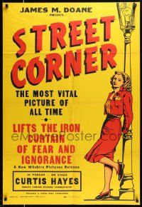 6y805 STREET CORNER 1sh '48 early anti-abortion movie, art of girl in trouble trying to decide!