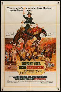 6y826 SUPPORT YOUR LOCAL GUNFIGHTER 1sh '71 wacky cowboy James Garner on donkey, Latigo!