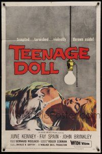 6y864 TEENAGE DOLL 1sh '57 sexy Fay Spain, a tempted & tarnished bad girl violently thrown aside!