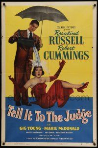 6y868 TELL IT TO THE JUDGE 1sh '49 Robert Cummings dumps water on Rosalind Russell!