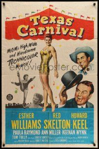 6y875 TEXAS CARNIVAL 1sh '51 Red Skelton, art of sexy Esther Williams wearing swimsuit!