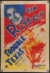 6y920 TROUBLE IN TEXAS 1sh R40s smiling portrait of Tex Ritter + art of him on horse!
