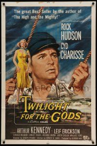 6y923 TWILIGHT FOR THE GODS 1sh '58 great artwork of Rock Hudson & sexy Cyd Charisse!