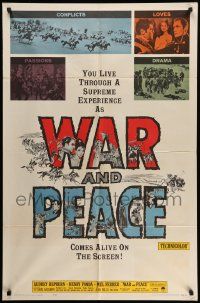 6y947 WAR & PEACE 1sh R63 art of Audrey Hepburn, Henry Fonda & Mel Ferrer, Leo Tolstoy epic!