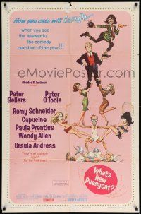 6y954 WHAT'S NEW PUSSYCAT style B 1sh '65 Frank Frazetta art of Woody Allen, Peter O'Toole & babes!