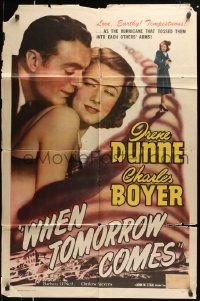 6y956 WHEN TOMORROW COMES 1sh R48 Irene Dunne & Charles Boyer, romantic love triangle!