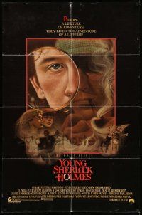 6y995 YOUNG SHERLOCK HOLMES 1sh '85 Steven Spielberg, Nicholas Rowe, really cool detective art!