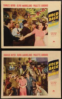 6z939 HOLD BACK THE DAWN 2 LCs '41 Charles Boyer loves Paulette Goddard & Olivia de Havilland!