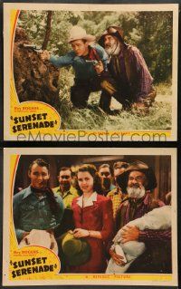 6z984 SUNSET SERENADE 2 LCs '42 singing cowboy Roy Rogers, Gabby Hayes & pretty Helen Parrish!