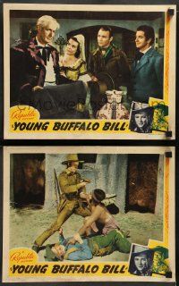 6z999 YOUNG BUFFALO BILL 2 LCs '40 Roy Rogers with pretty Pauline Moore, cool fighting image!
