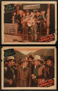 6z887 RIDIN' THE CHEROKEE TRAIL 3 LCs '41 cool image of Tex Ritter & posse getting their man!