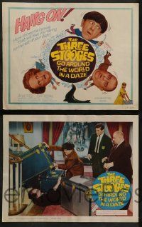 6z488 THREE STOOGES GO AROUND THE WORLD IN A DAZE 8 LCs '63 wacky images of Moe, Larry & Curly-Joe!